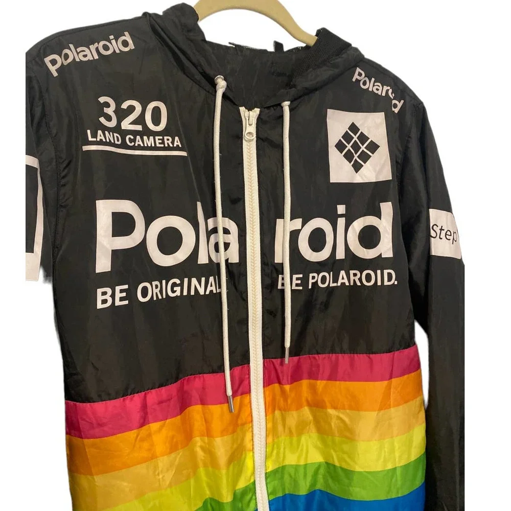 Polaroid Black Full Zip Windbreaker Full Zip Hooded Jacket Size Small - Picture 2 of 8